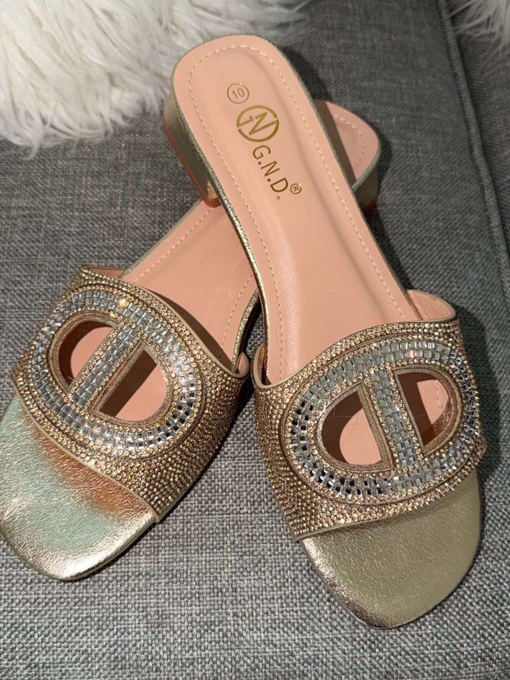 Women's Gold Rhinestone Slide Sandals